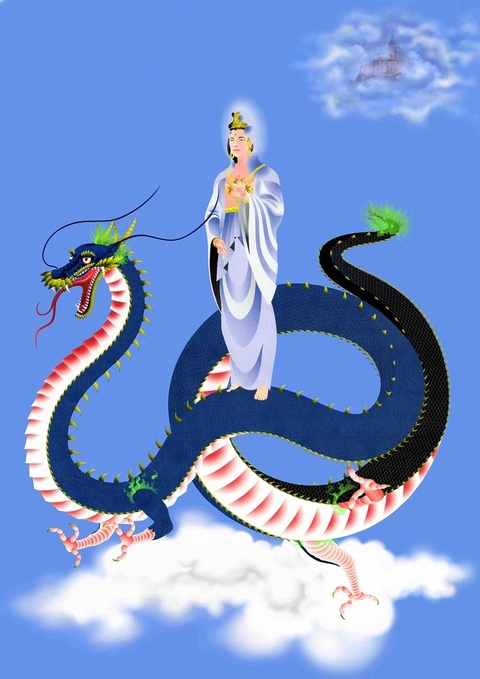 騎龍観音 龍雲聖観世音菩薩 川島廣筆 刺青 入墨 文身 仏像 龍 竜ドラゴン仏画 騎龍観音 龍雲聖観世音菩薩 川島廣筆 刺青 入墨 文身 仏像 龍 竜